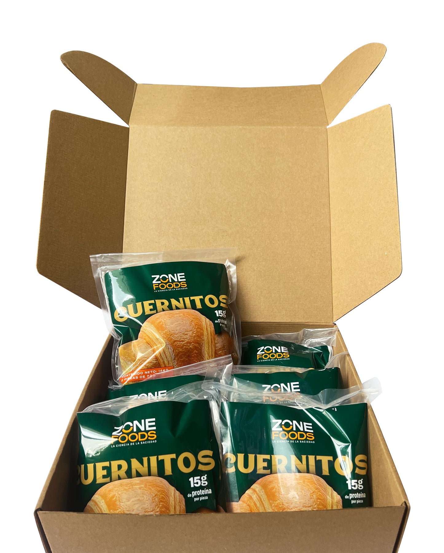 🥐 Cuernitos altos en proteína Zone Foods®️ Caja con 7 paquetes con 2 cuernitos por bolsa