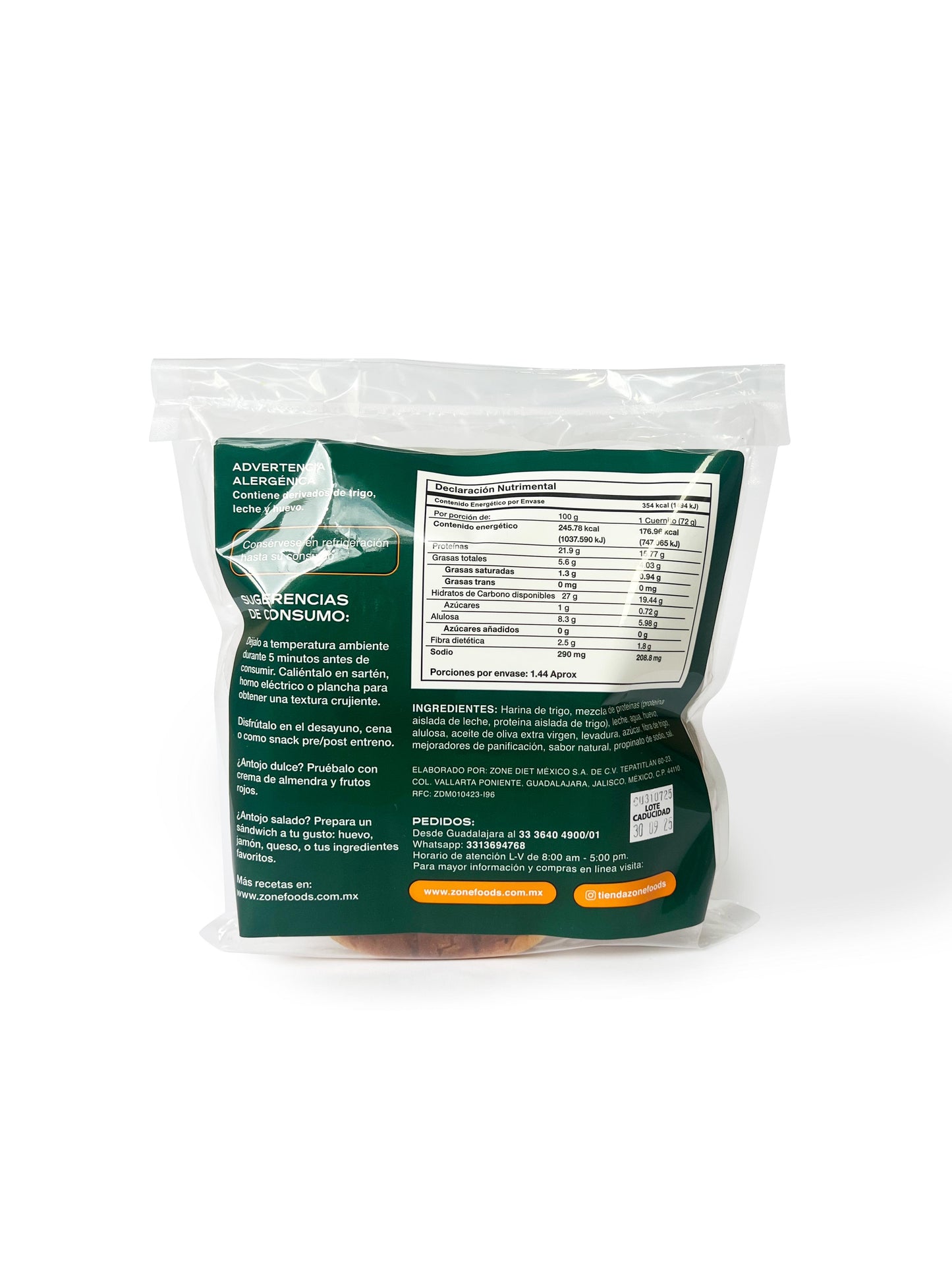 🥐 Cuernitos altos en proteína Zone Foods®️ Caja con 7 paquetes con 2 cuernitos por bolsa