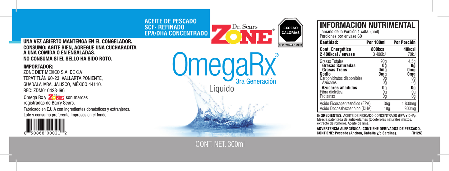 Omega Rx Líquido 300 ml 3ra Generación - Dr. Sears Zone.